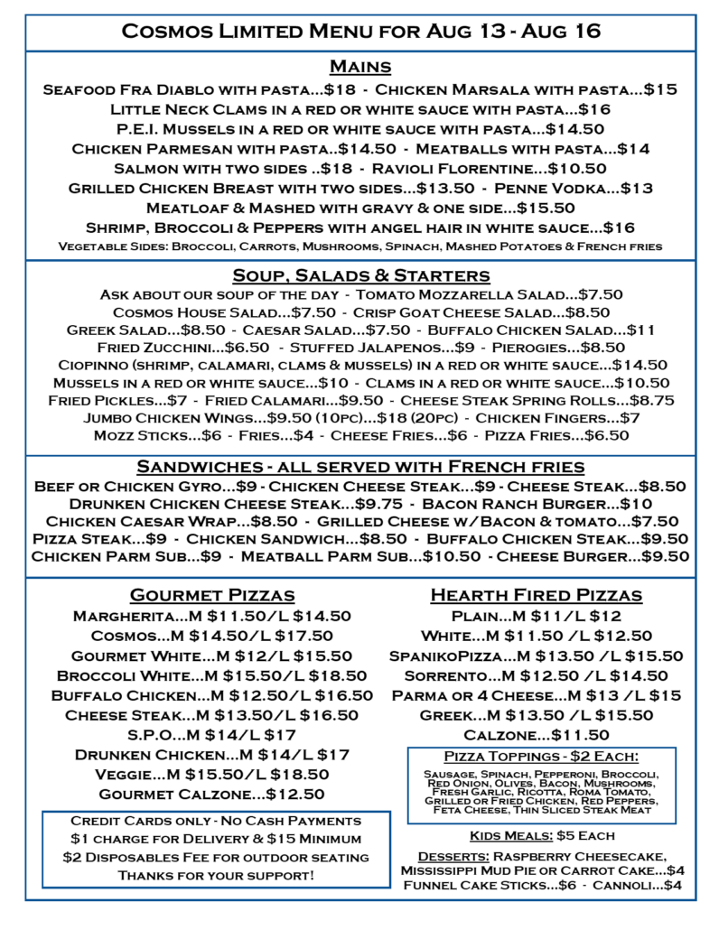 Limited menu 8.13.20