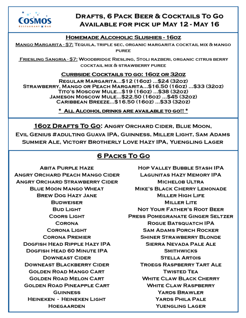 Bar to go menu 5.12.21
